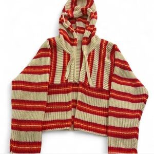 SHEIN Red and Cream Striped Cardigan
